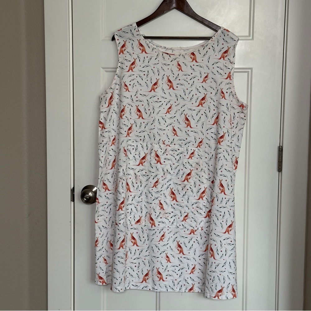 Handmade Kangaroo + Berry Leaf Botanical Print Cotton Sleeveless Dress